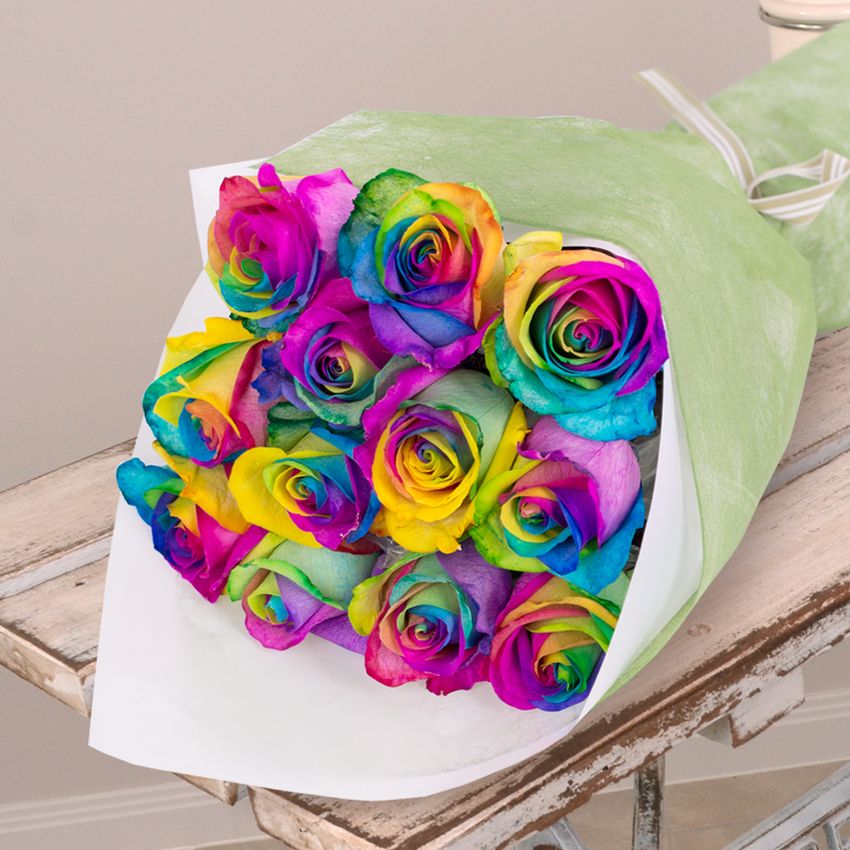 12 Rainbow Roses