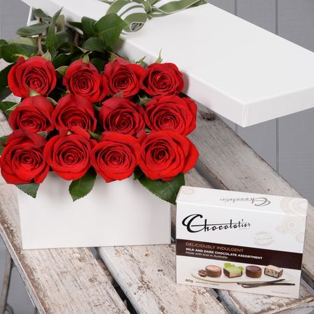 Valentine's Day 12 Red Roses with Chocs