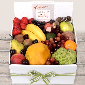 Deluxe Fruit Box with Milk Chocs Flowers