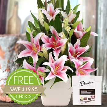 Lush Lilies Pink with Chocs Flowers
