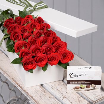 Valentine's Day 24 Red Roses with Chocs Flowers