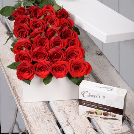 Valentine's Day 24 Red Roses with Chocs