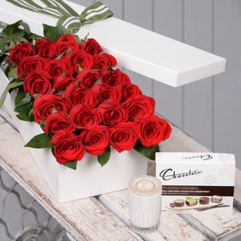 Valentine's Day 24 Red Roses with Chocs & Candle Flowers