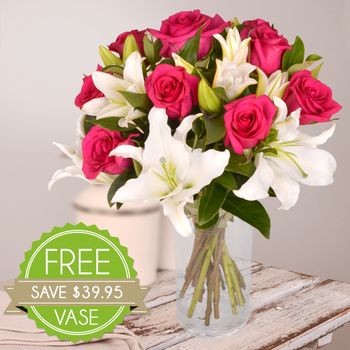 Rose and Lily Bouquet in Vase Special Flowers