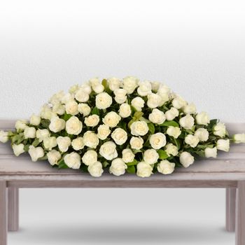 White Roses Casket Premium Flowers